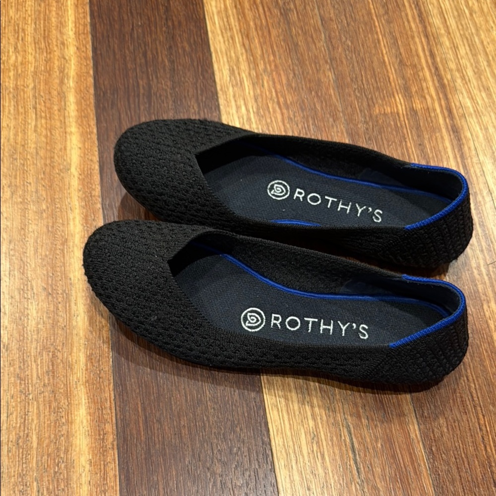 Rothy's Elegant Black Flats with Blue Trim